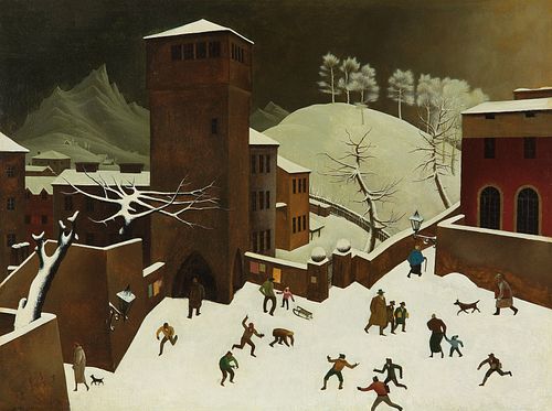 FRANZ SEDLACEK  (Wroclaw 1891 - 1945 missing)  Winter Landscape with Tower 