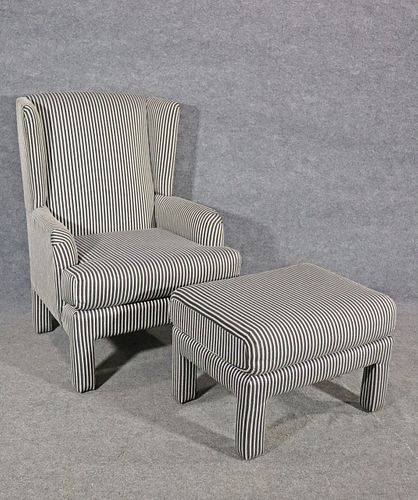 MCM UPHOLSTERED ARM CHAIR & OTTOMAN