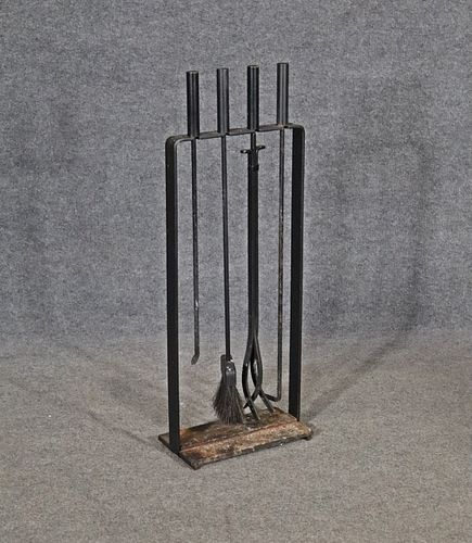 MCM WROUGHT IRON FIREPLACE TOOLS & HOLDER