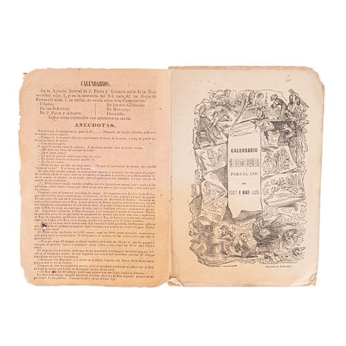 Parra y Álvarez, José. Primer Calendario Comico, para 1861. México: Imp. de Mariano Villanueva, 1860. Calendario plegado.