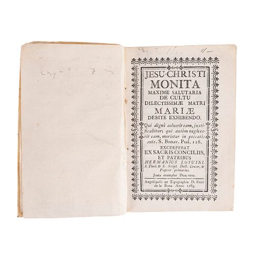 Jesu-Christi Monita Maxime Salutaria de Cultu Dilectissimae Matri Mariae. Angelopoli: Ex Tipographia D. Petri de la Rosa, 1875