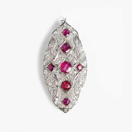 Art Deco Ruby and Diamond Pin