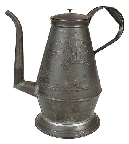 19th Century American Punched Tin Coffeepot