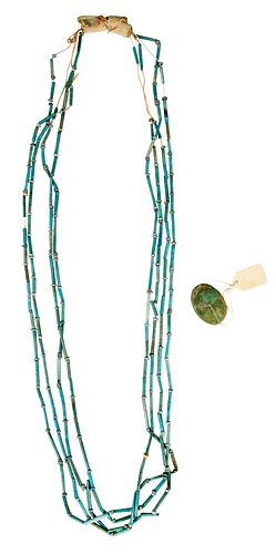 Egyptian Faience Bead Necklace and Scarab Bead