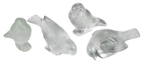 Three Rene Lalique Crystal Birds