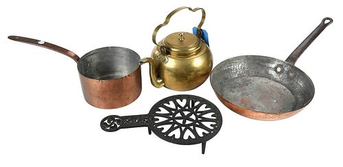 Four Pieces of Copper, Brass, and Iron Cookware