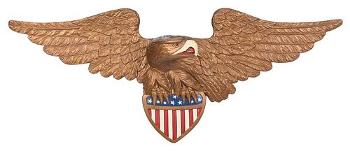 American Carved Paint Decorated Wood Eagle Plaque