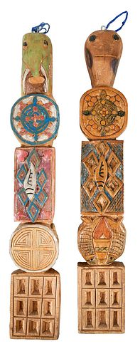 Two Folk Art Carved Polychrome Totems