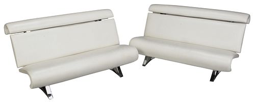 Pair Modern White Upholstered Chrome Sofas