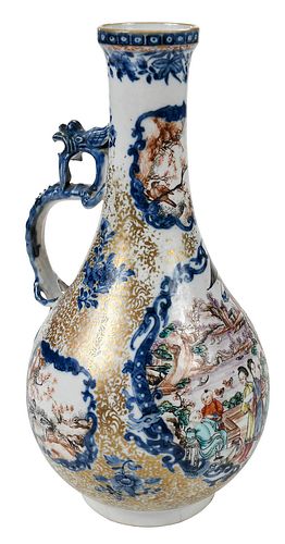 Chinese Export Porcelain Bottle Vase with Dragon Handle