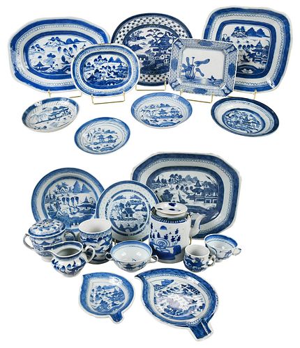 110 Pieces of Chinese Canton Blue and White Porcelain