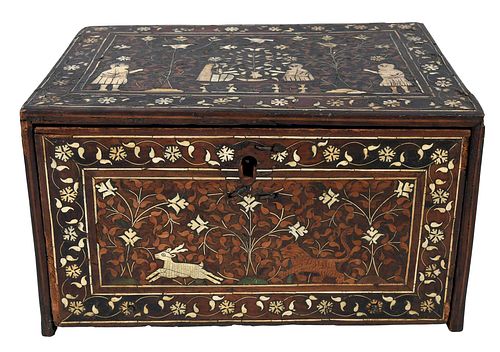 Indo-Persian Bone Inlaid and Marquetry Jewelry Box