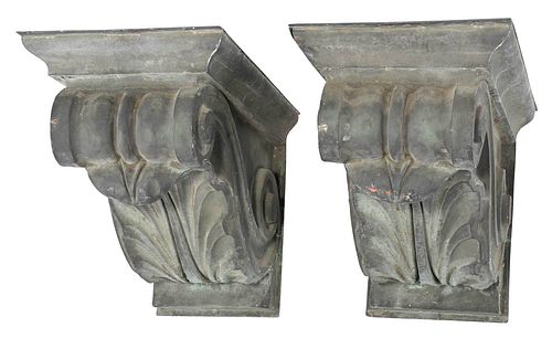 Pair Molded Patinated Copper Neoclassical Brackets