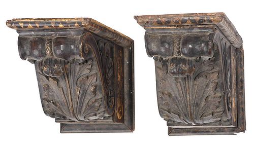 Pair Neoclassical Carved Stencil Decorated Brackets