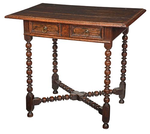 William and Mary Oak Stretcher Base Table