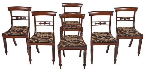 Set of Six Regency Carved Caned Rosewood Side Chairs