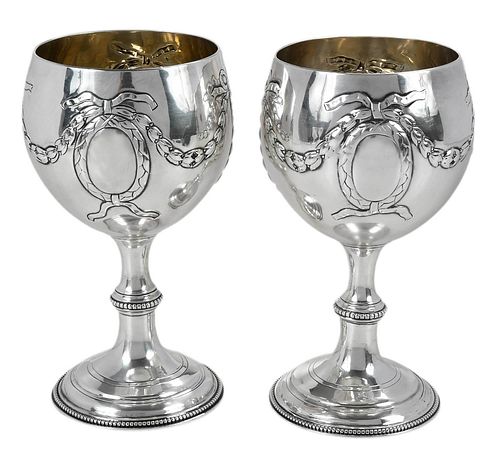 Pair George III English Silver Goblets, Hester Bateman 