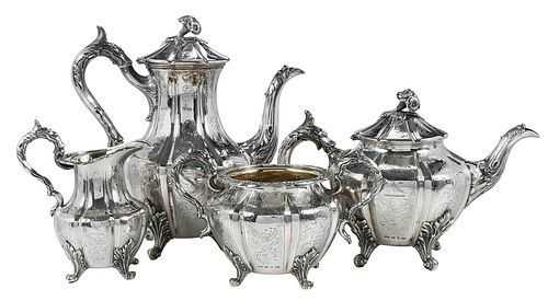 Four Piece Victorian English Silver Tea Service