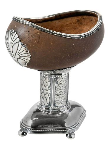 English Silver and Coconut Pedestal Bowl