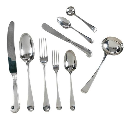 Assembled Set of English Silver Flatware, 112 Pieces