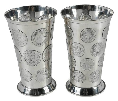 Pair of English Silver Coin Cups