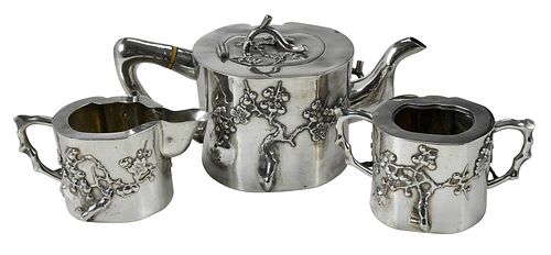 Three Piece Chinese Export Silver Tea Service