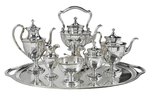 Seven Pieces Kirk & Son Sterling Tea Service and Tray