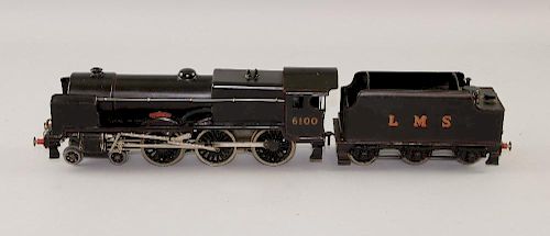 O Gauge Bassett Lowke Royal Scot black locomotive and tender, L M S No 6100, in display case,