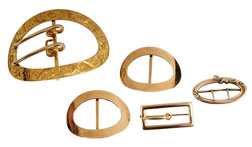 Four Antique Gold Buckles and Brooch