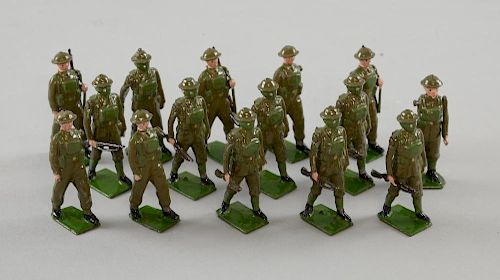 Britains probably from set Set 258  - British Infantry, eight figures in gas masks, unboxed, and ano