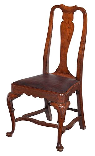 Rare New England Queen Anne Figured Walnut Side Chair