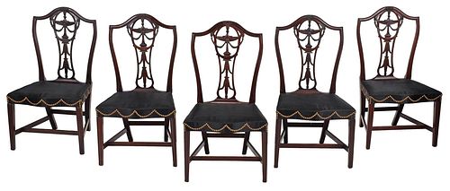 Rare Set Five Rhode Island Federal Mahogany Side Chairs