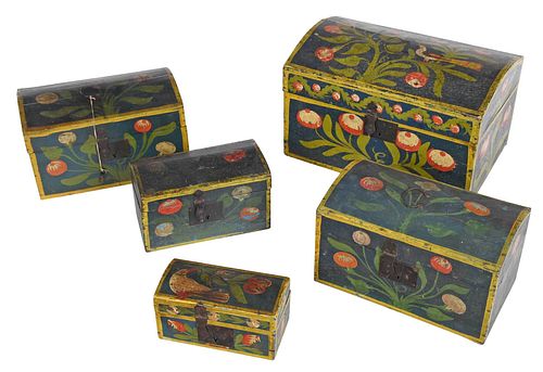Set of Five Graduated Painted Wood Boxes