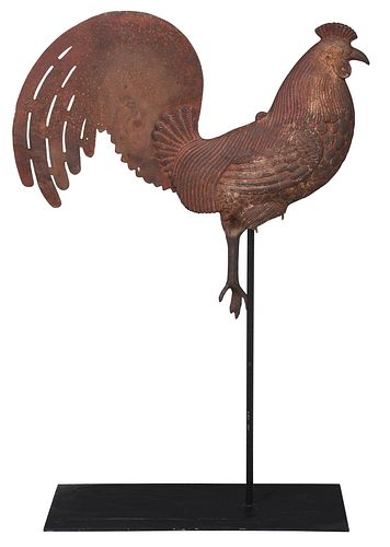 American Folk Art Painted Cast Iron Rooster Weathervane