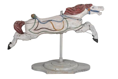 American Folk Art Painted Carousel Horse on Stand