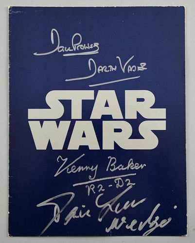 Star Wars, original cast brochure signed on the front by Dave Prowse, Kenny Baker & another, 11 x 8.