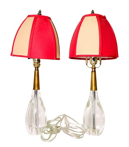 Pair, Vintage MCM Crystal Table Lamps w/Shades