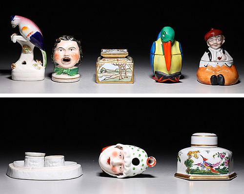 Group of Nine Assorted Vintage Porcelain Inkwells