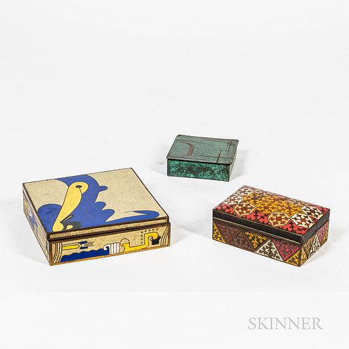 Three European Enamel and Patinated Copper Boxes