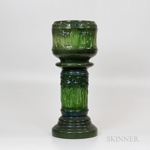 Art Pottery Green Glazed Jardiniere on Stand