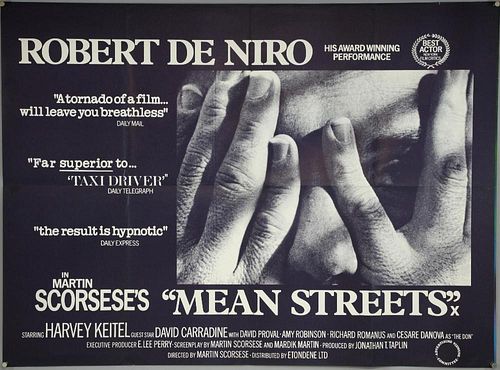 Mean Streets (1973) British Quad film poster, starring Robert De Niro, Etondene, folded, 30 x 40 inc