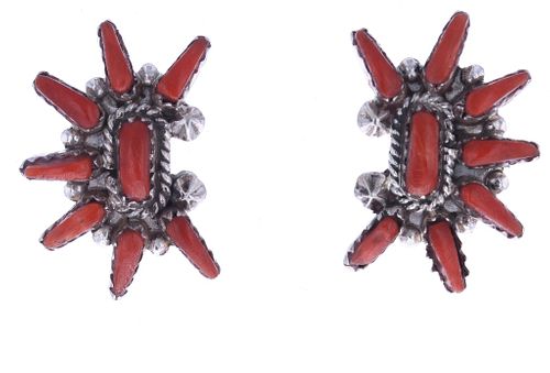 Navajo Silver Petite Red Branch Coral Earring Pair