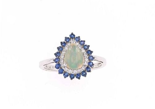 Ethiopian Opal Diamond & 14k White Gold Ring