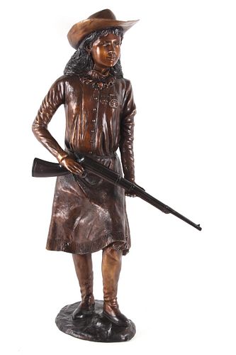 Large Annie Oakley w/ Rifle Bronze Sculpture