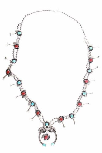 Navajo Silver Turquoise Red Branch Coral Squash