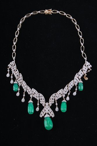 54.93 cts Emerald Diamond & 14k Gold Necklace