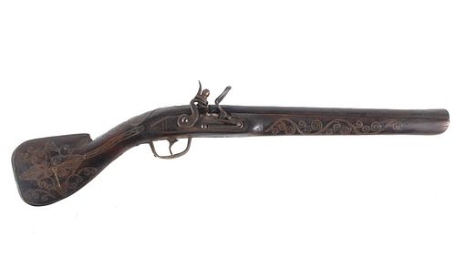 Inlayed Ornate Turkish Camel Flintlock Pistol