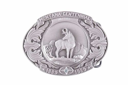 1987 Montana Centennial Pronghorn Sapphire Buckle