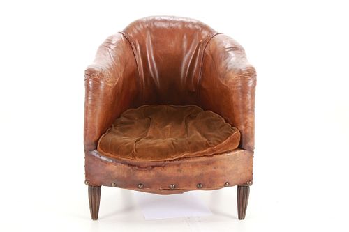 French Art Deco Leather Club Chair c. 19th Century