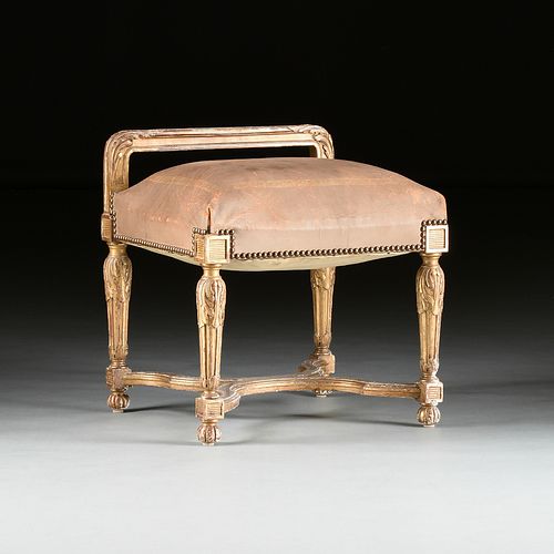 A LOUIS XVI REVIVAL GILT AND CARVED WOOD DRESSING TABLE STOOL, FRENCH, LATE 19TH/EARLY 20TH CENTURY,